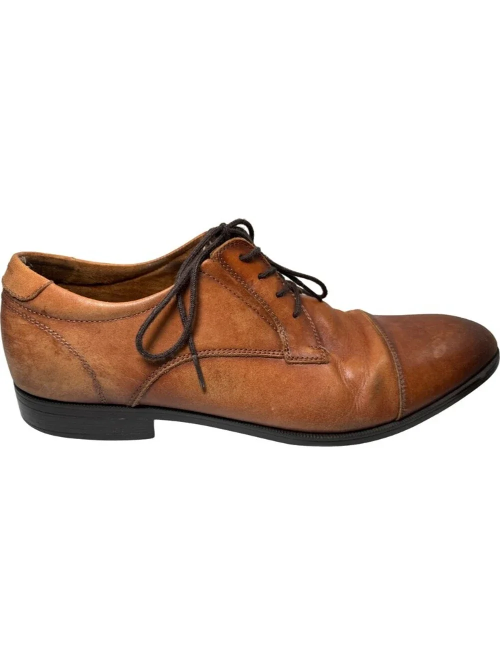 Aldo Flex Cap Toe Oxford Cognac Brown Leather Dress Shoes Mens Size 12 Lace Up